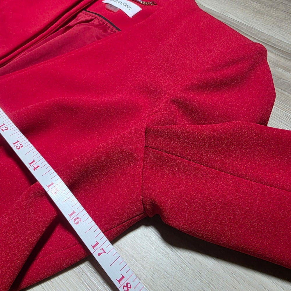 Calvin Klein Blazer Women 6 Red‎ Collarless Single Button Career Professional - Picture 8 of 9